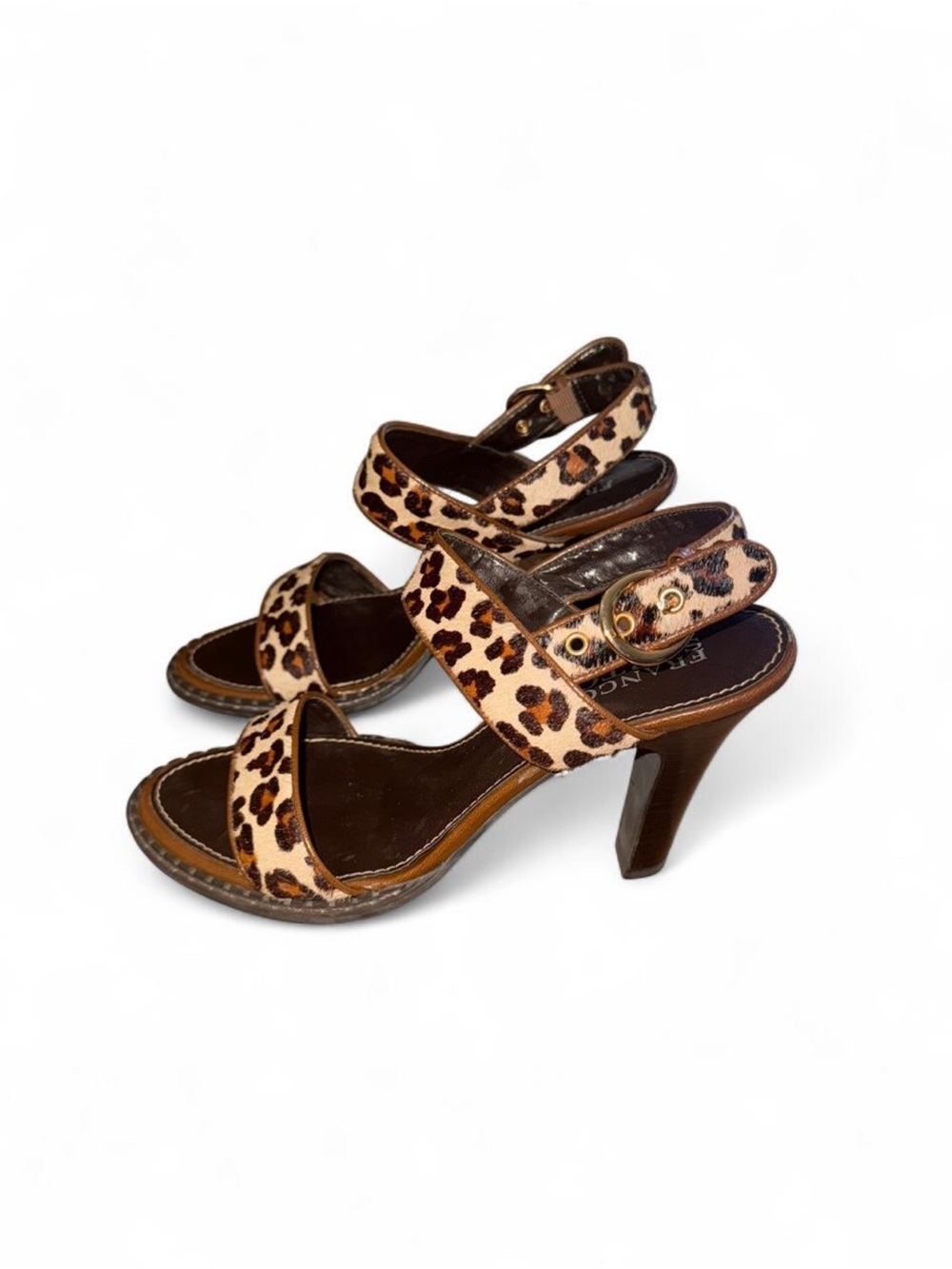 Franco Sarto Leopard Print Strappy Heels - Brown/Tan